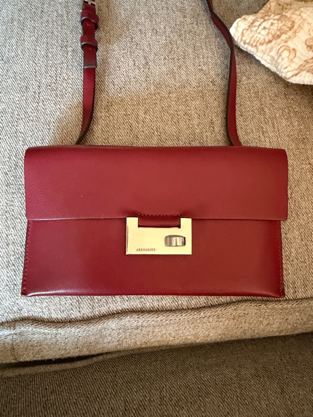 All Saints Burgundy Leather Crossbody with Silver-Tone Hardware